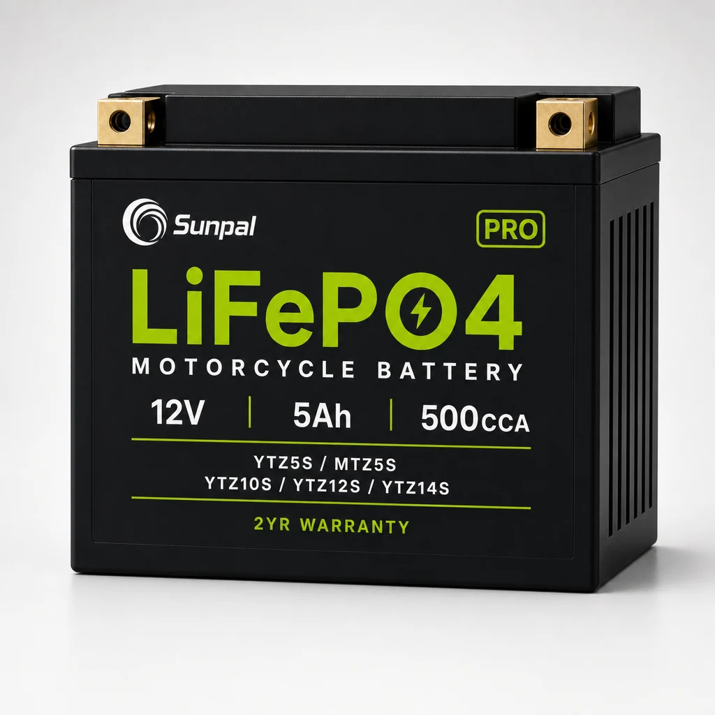 Sunpal 12V 5Ah 500CCA LiFePO4 Motorcycle Battery – YTZ5S High Performance Starter Battery (Fits YTZ10S, YTZ12S, YTZ14S)