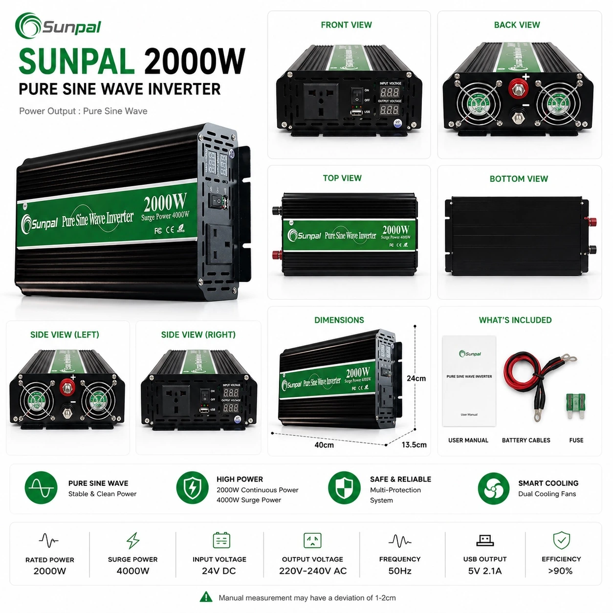 Sunpal 2000W 12V Pure Sine Wave Inverter Malaysia 220V AC