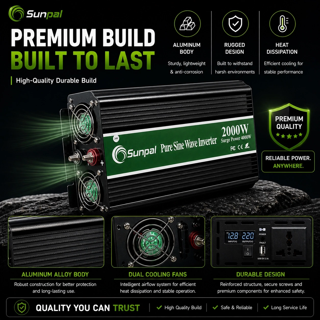 Sunpal 2000W 12V Pure Sine Wave Inverter Malaysia 220V AC
