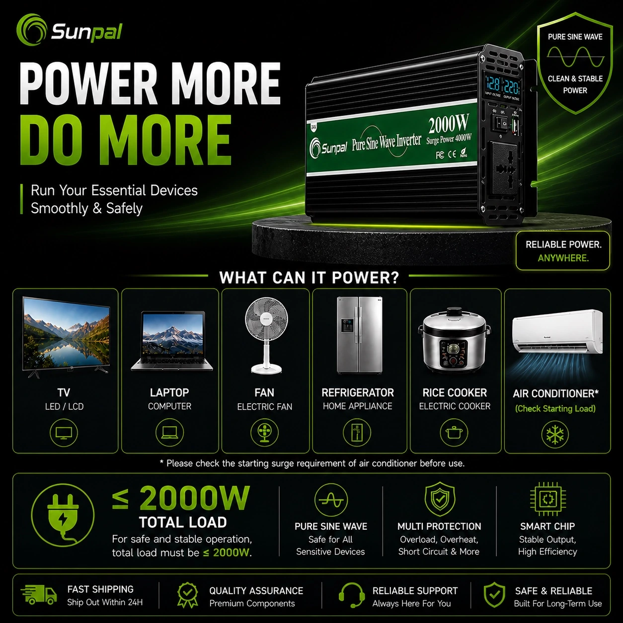 Sunpal 2000W 12V Pure Sine Wave Inverter Malaysia 220V AC