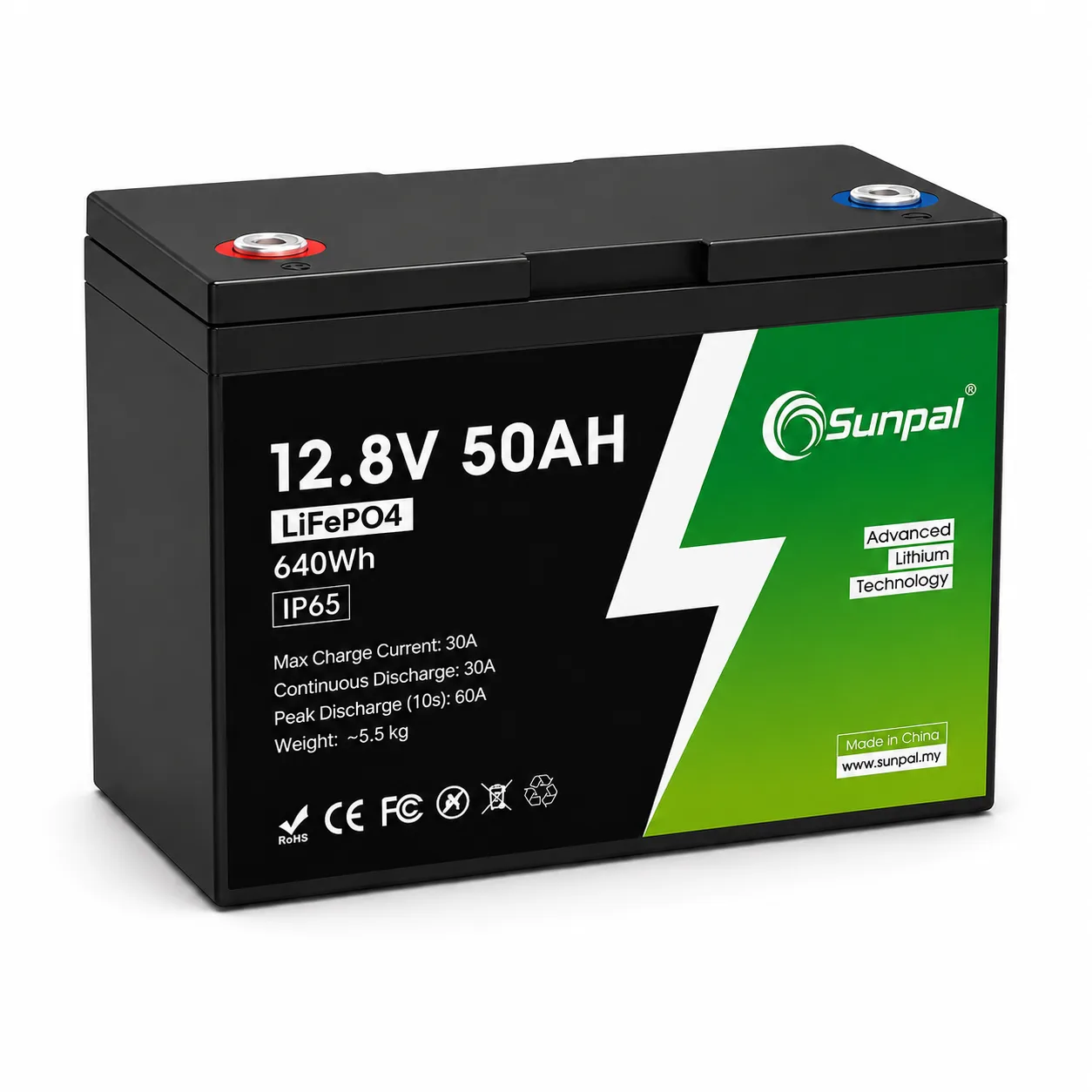 Sunpal 12V 50Ah LiFePO4 Lithium Battery Deep Cycle Smart BMS Malaysia