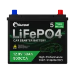 Sunpal 12V 30Ah LiFePO4 Lithium Car Battery – 900CCA High Performance Starter Battery
