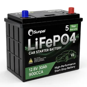 Sunpal 12V 30Ah LiFePO4 Lithium Car Battery – 900CCA High Performance Starter Battery