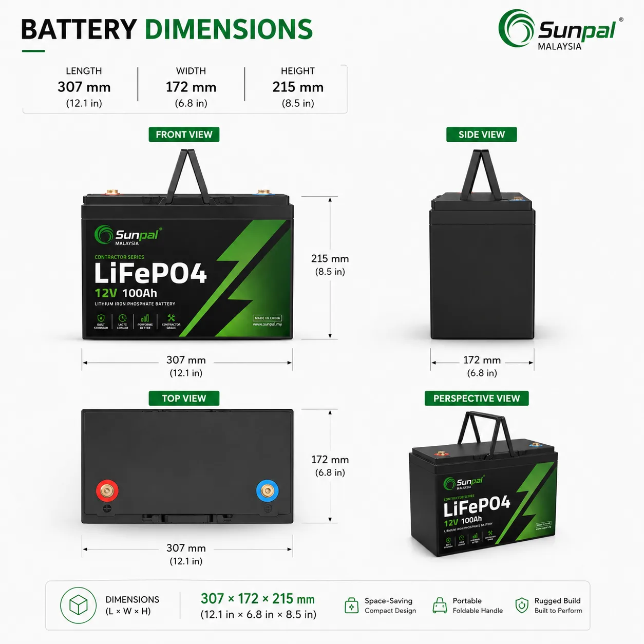 Sunpal 12V 100Ah LiFePO4 Contractor Series Battery Malaysia