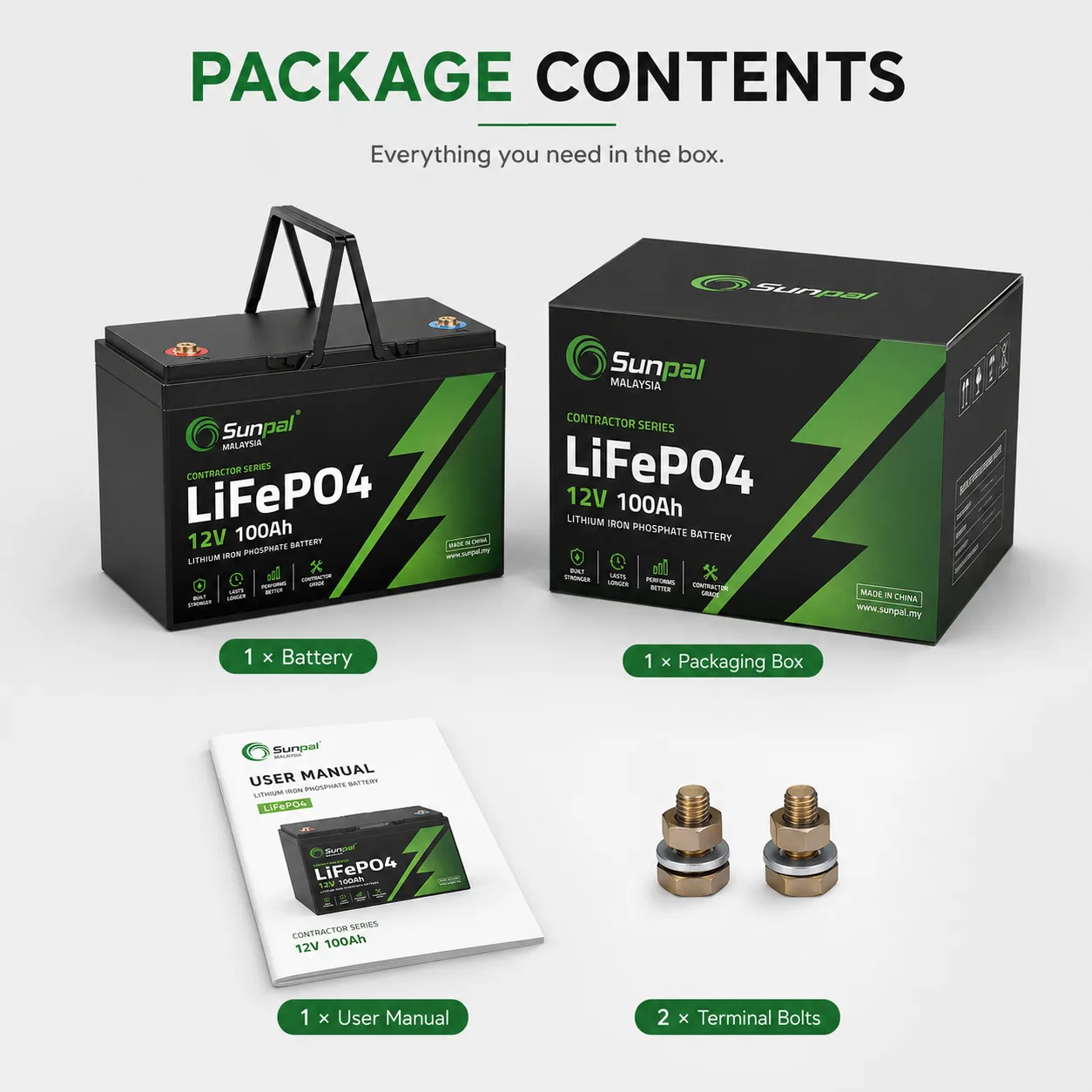 Sunpal 12V 100Ah LiFePO4 Contractor Series Battery Malaysia