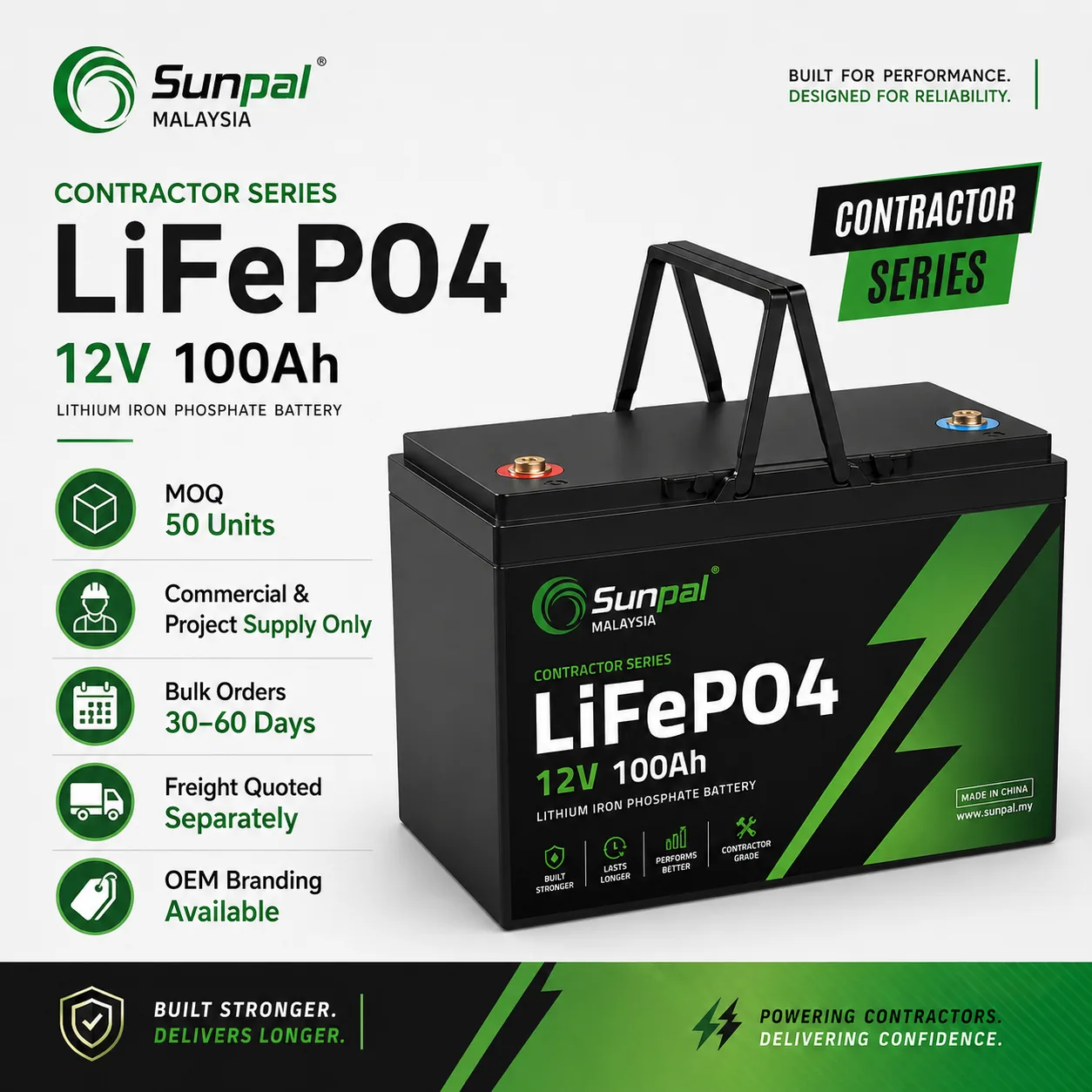 Sunpal 12V 100Ah LiFePO4 Contractor Series Battery Malaysia