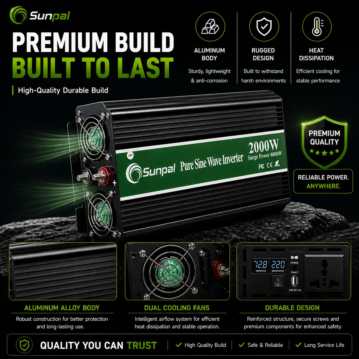 Sunpal 2000W 24V Pure Sine Wave Inverter Malaysia 220V AC