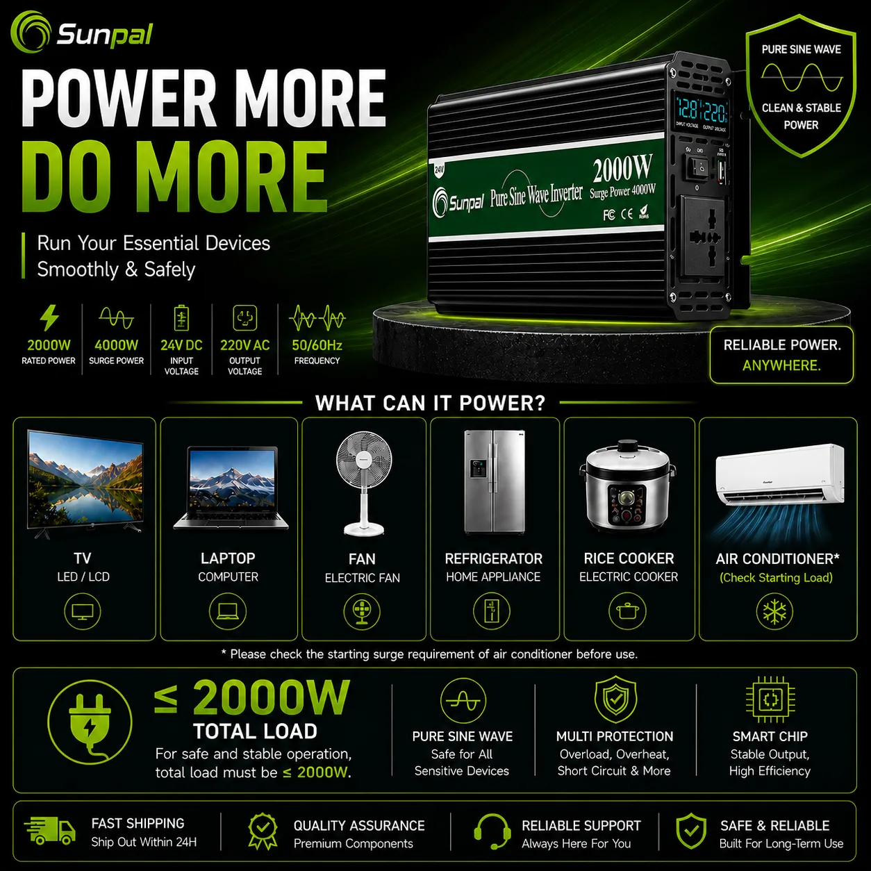 Sunpal 2000W 24V Pure Sine Wave Inverter Malaysia 220V AC