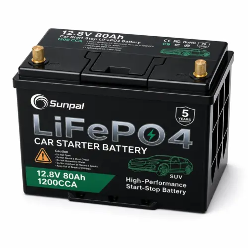 Sunpal 12 8v 80ah 1200cca Lifepo4 Car Battery Standard Angle